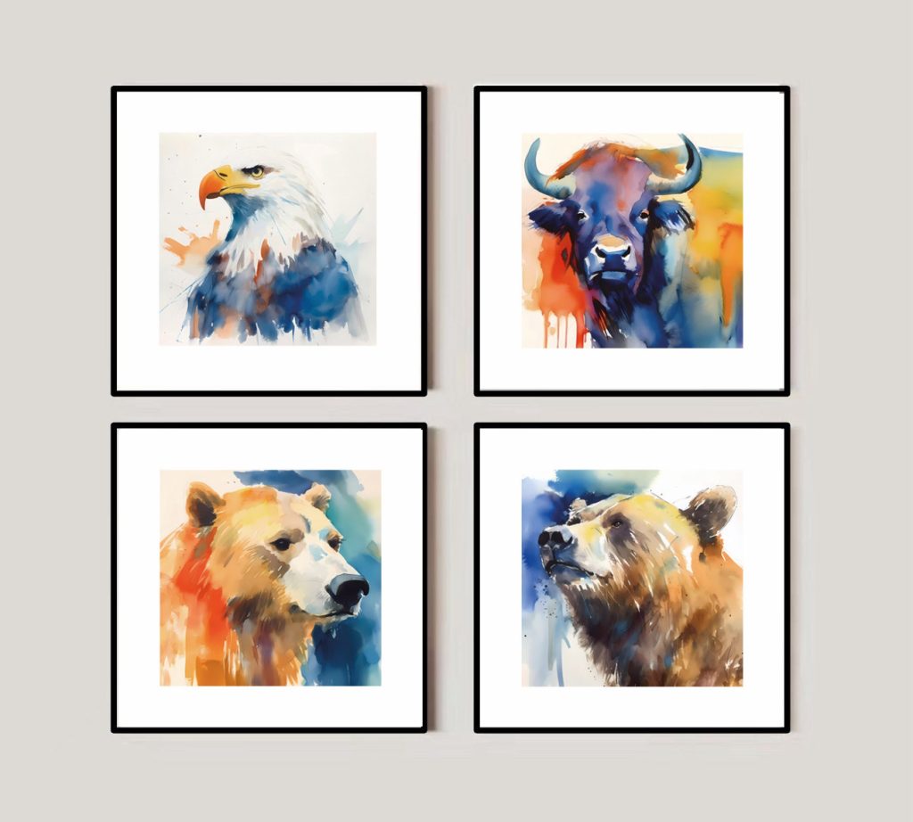 4-piece set of Renditions Gallery watercolor prints