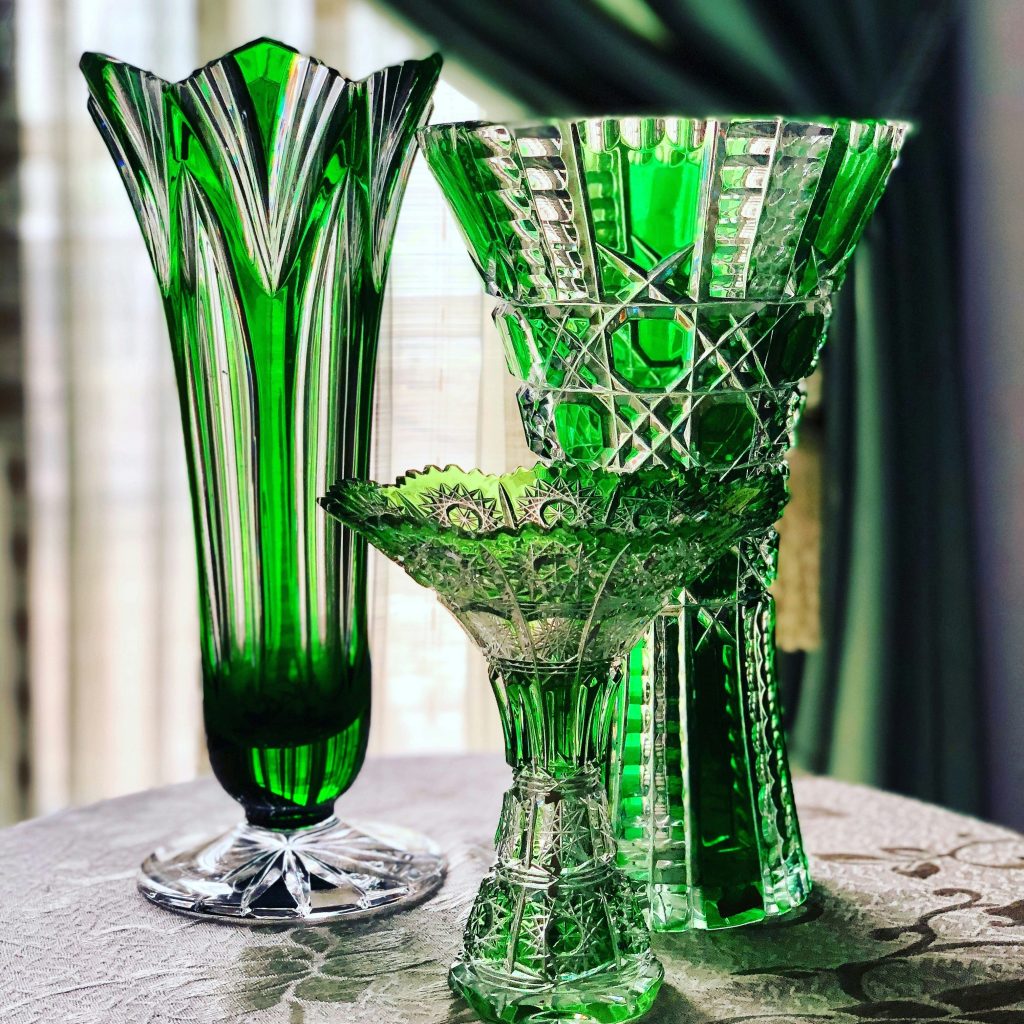3 Green Glass Vase