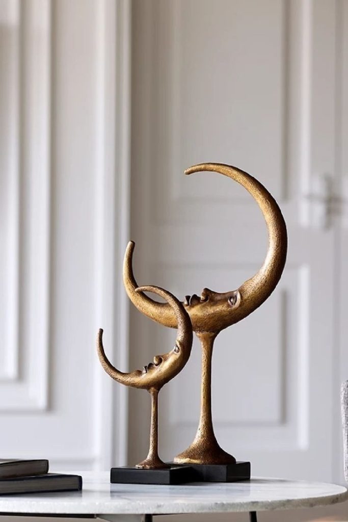 Antique Moon Face Sculptures Gold Finish