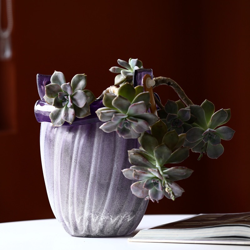 Purple Glazed Ceramic Planter